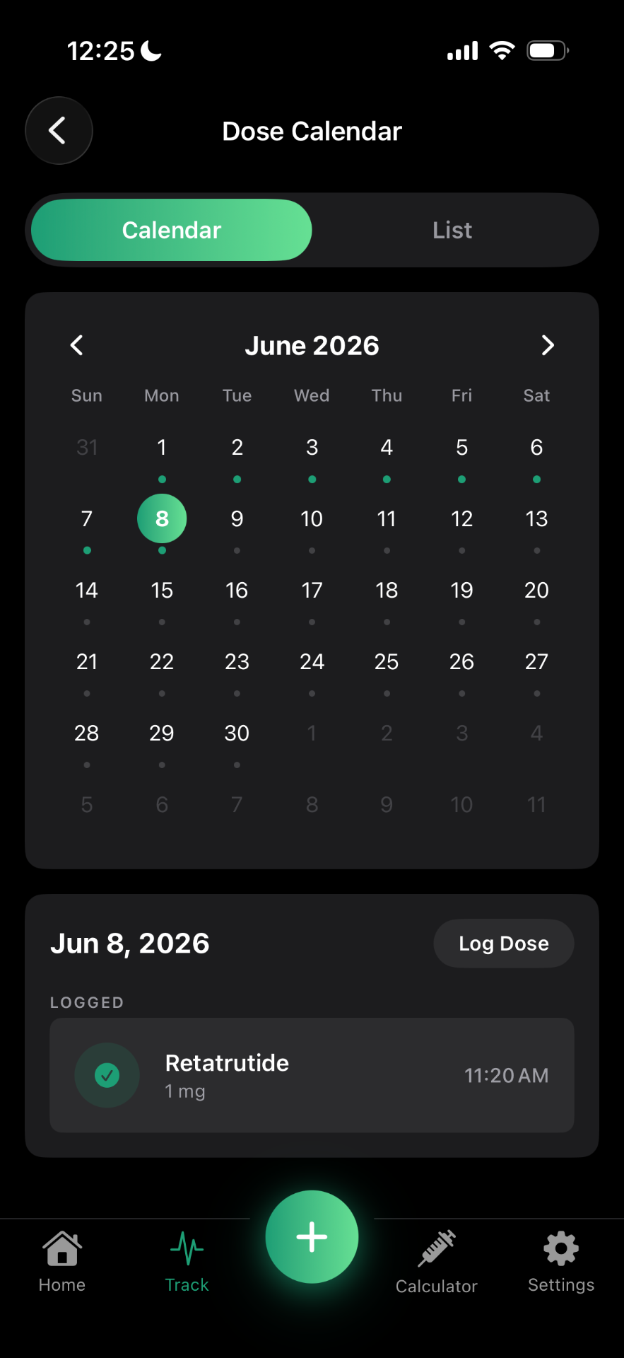 Dose Calendar screen